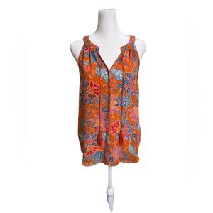 Rose & Olive Vibrant Floral Sleeveless Blouse - Orange and Blue